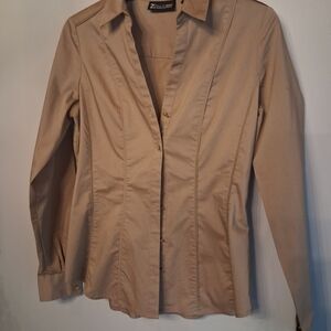 Nine West Women's Tan Fitted Button-Down Shirt